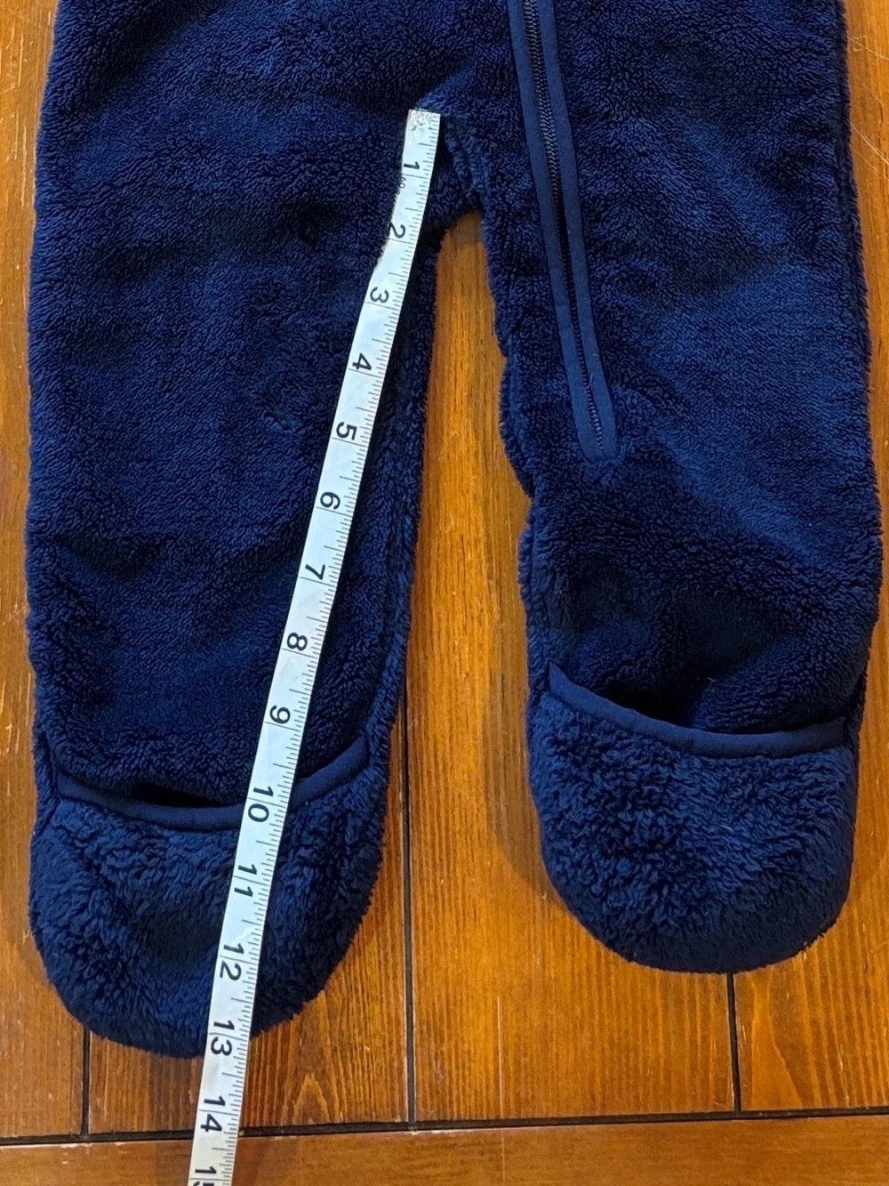 LL Bean Plush Navy Fleece One-Piece with Hood Size 12-18M EUC